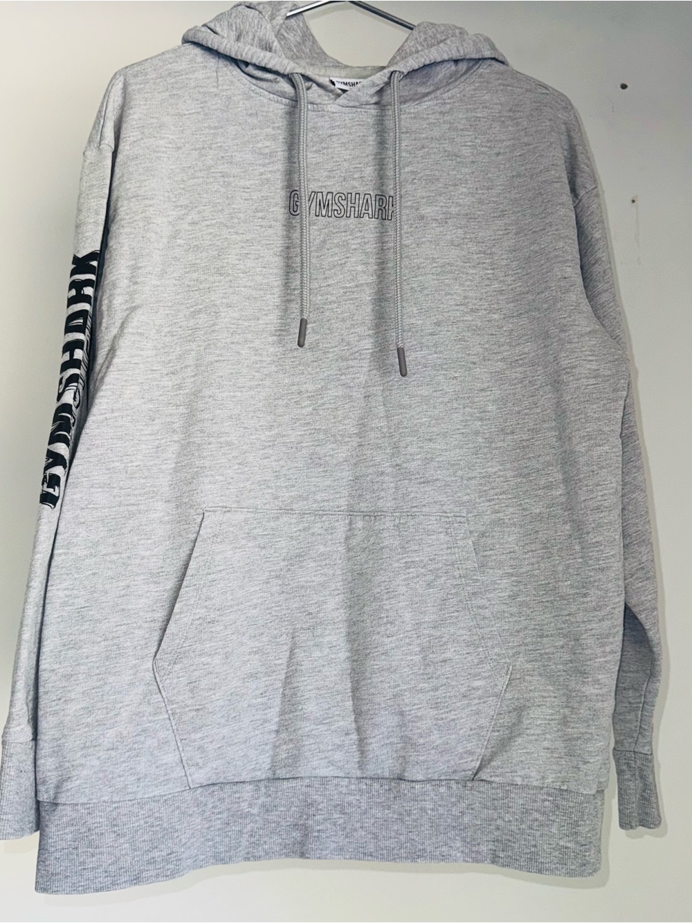 Gymshark Light Gray Distort Pullover Hoodie with Sleeve Logo